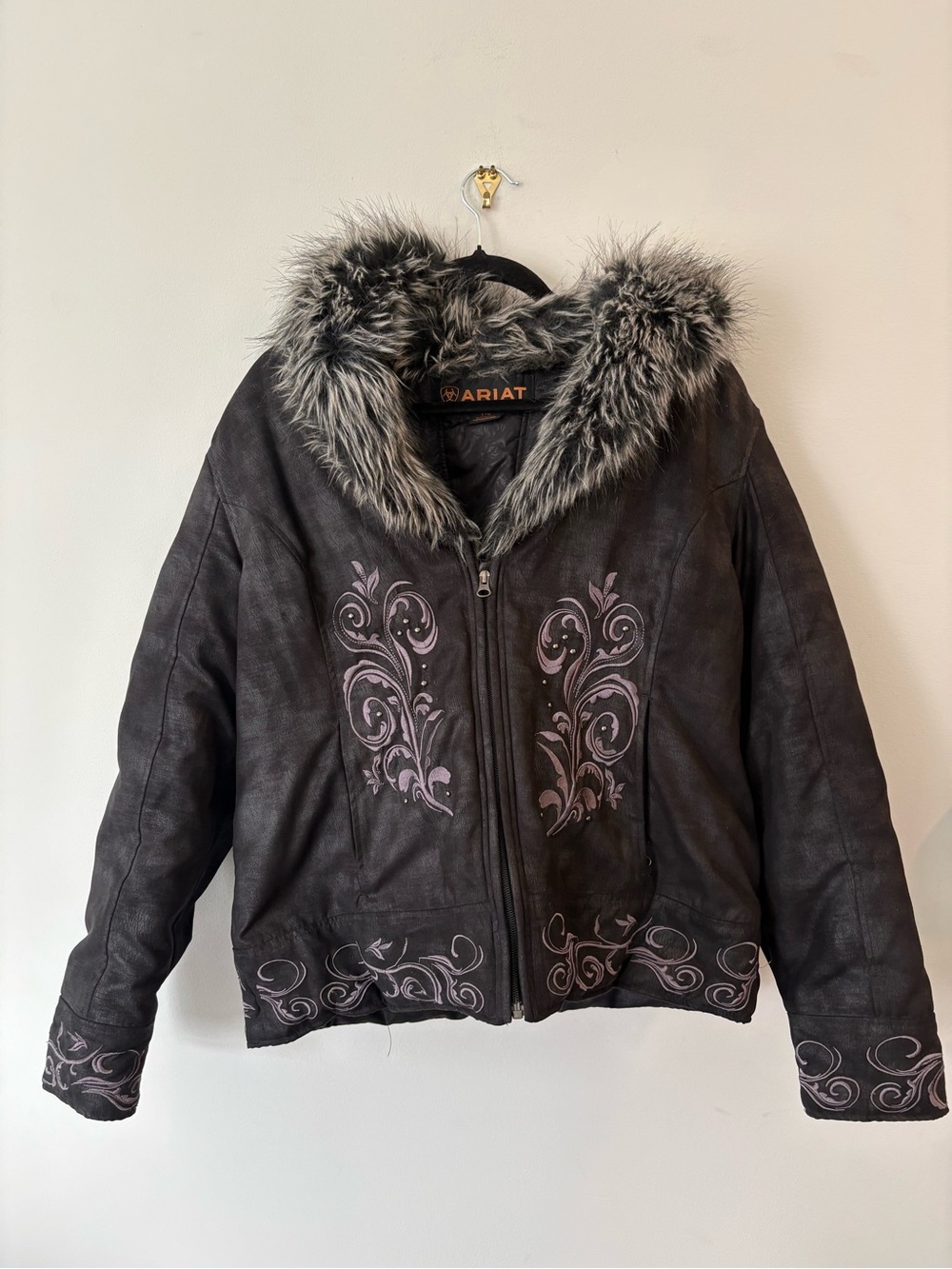 ARIAT grunge large fur trim jacket